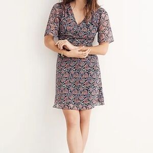 Madewell Orchard Flutter-Sleeve Dress in Fan Floral Mix